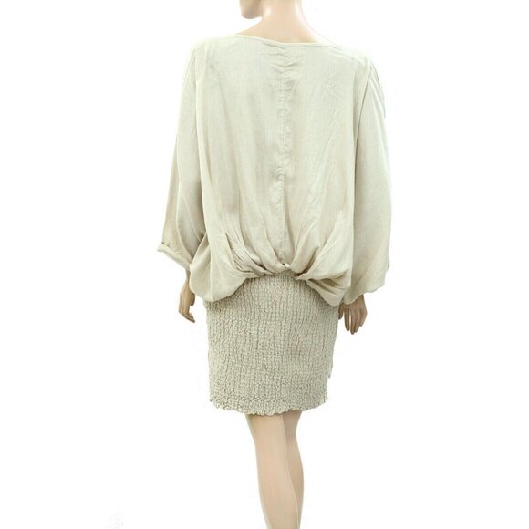 Free People Free-est Alai Mini Dress Smocked Ruched Draped Stone Cold S - Picture 6 of 8